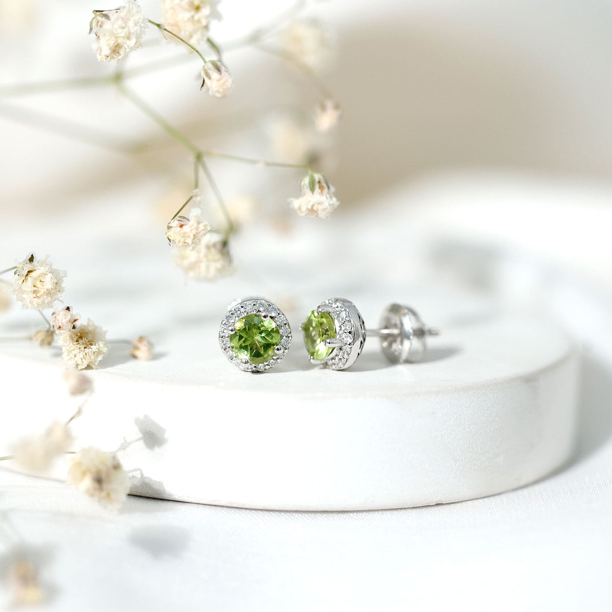 Classic Peridot and Diamond Stud Earrings For Women
