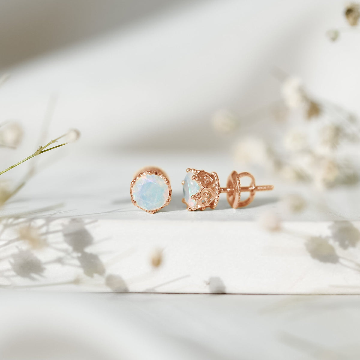 Natural Ethiopian Opal Crown Stud Earrings with Screw Back