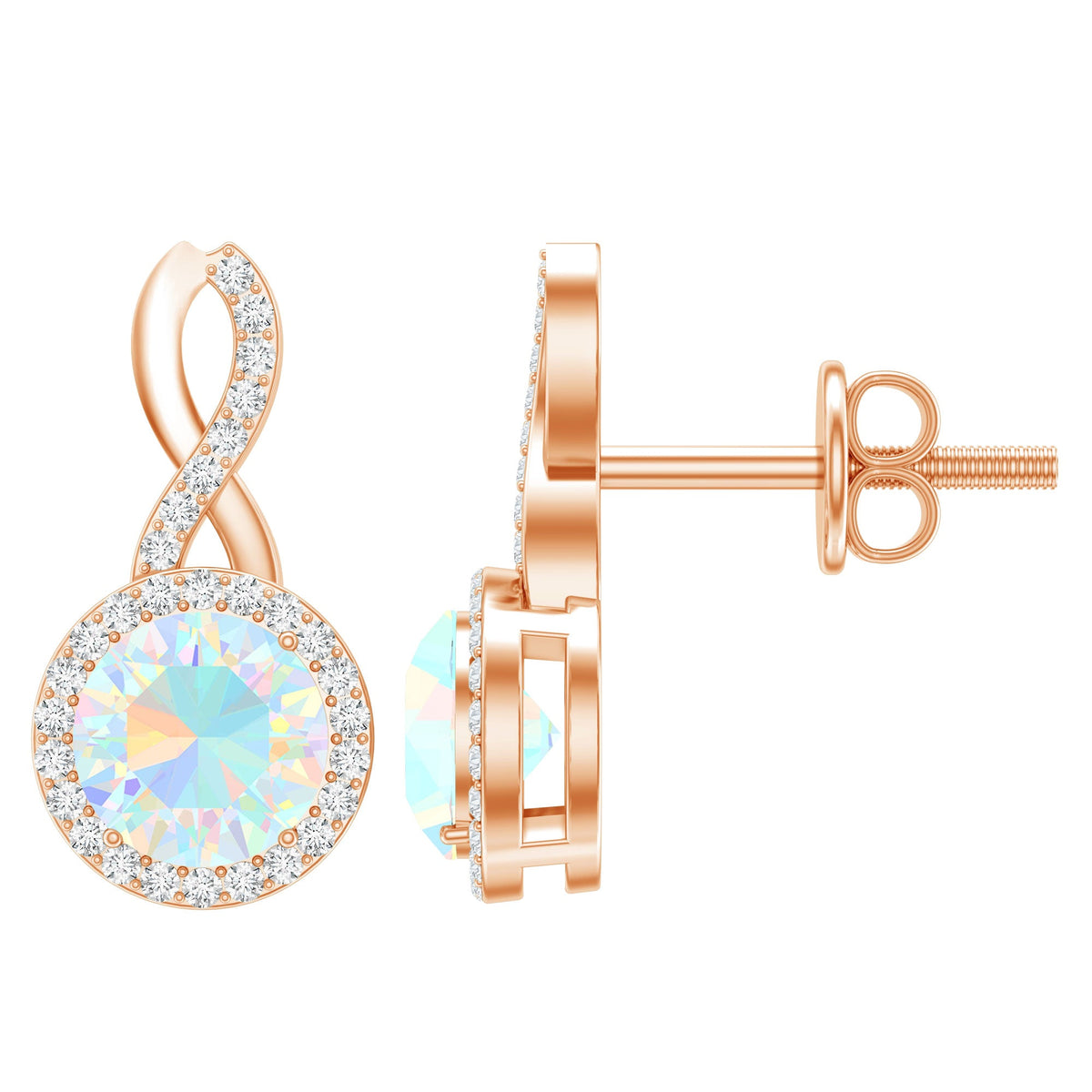 1 Carat Ethiopian Opal and Diamond Infinity Stud Earrings