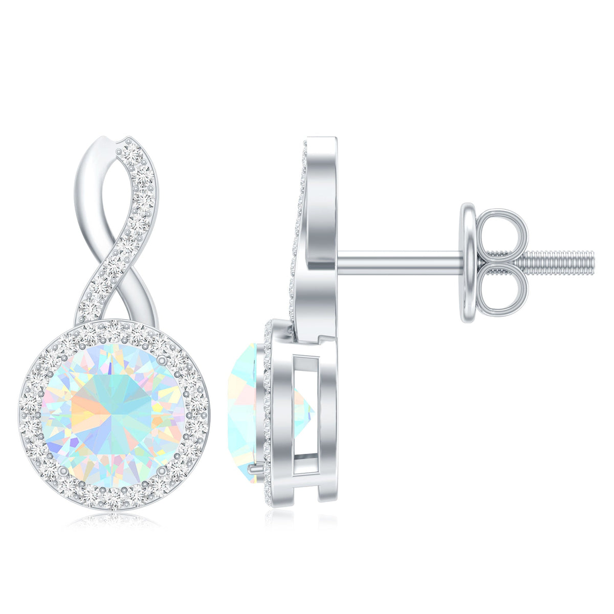 1 Carat Ethiopian Opal and Diamond Infinity Stud Earrings