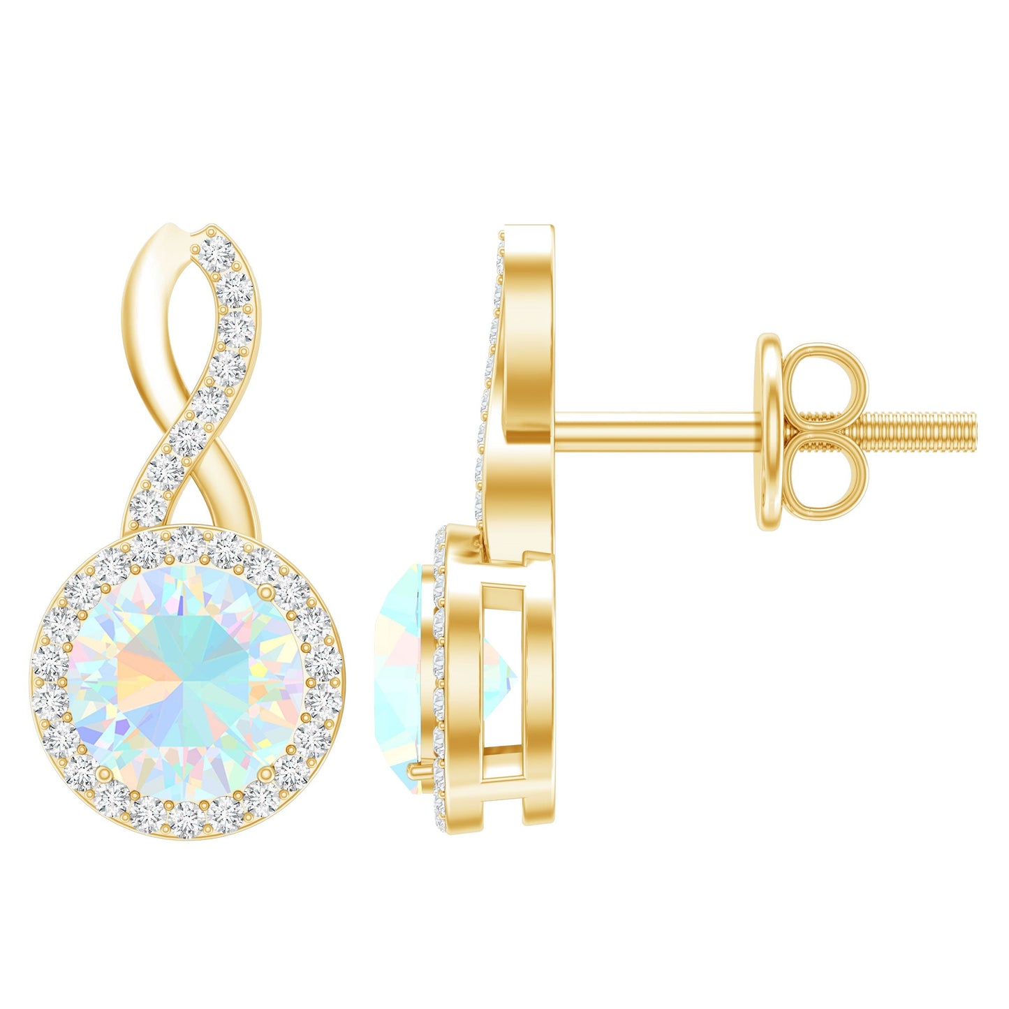 1 Carat Ethiopian Opal and Diamond Infinity Stud Earrings