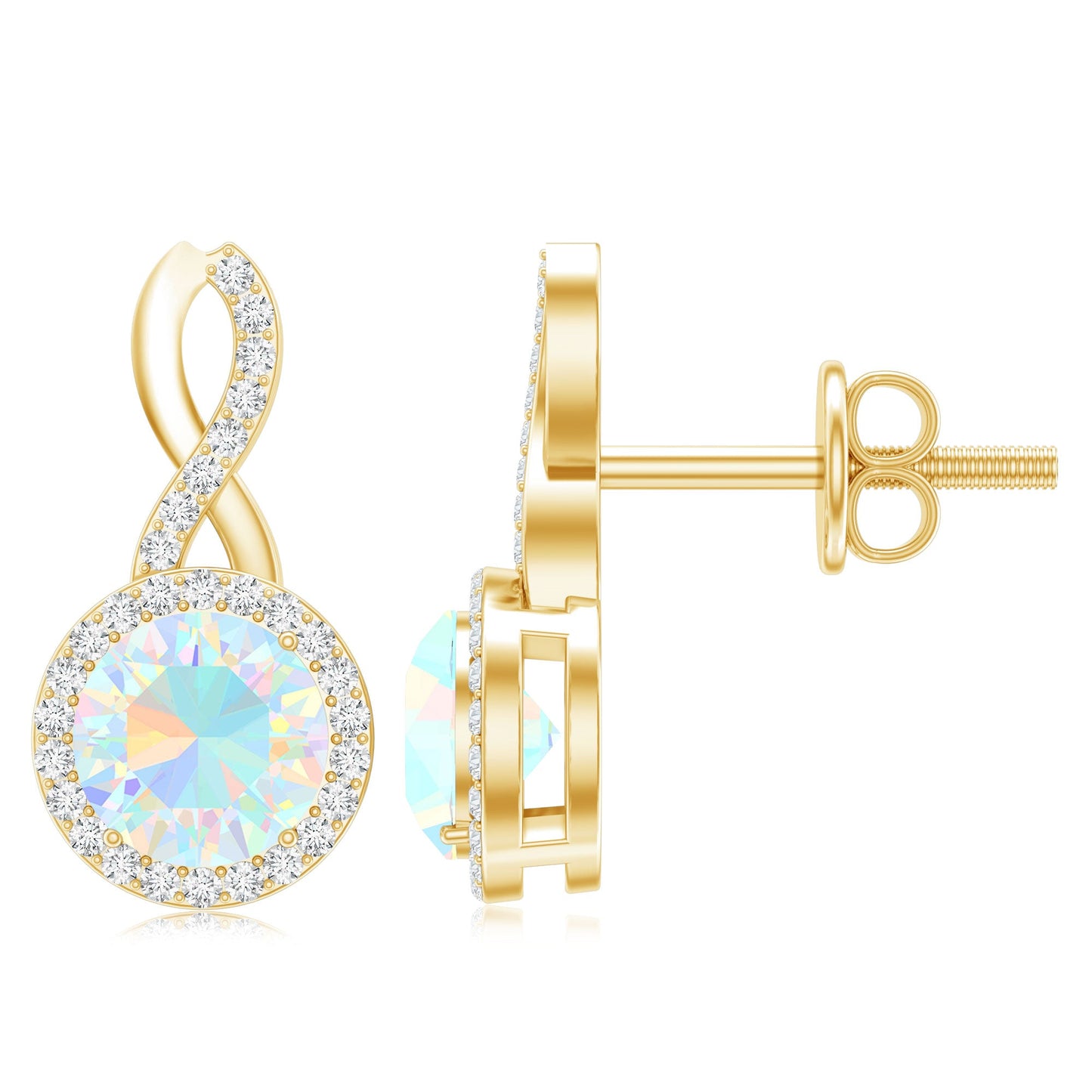 1 Carat Ethiopian Opal and Diamond Infinity Stud Earrings