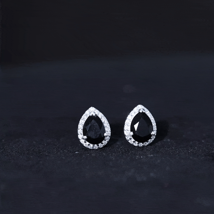 2 Carat Pear Cut Black Onyx and Diamond Halo Stud Earrings