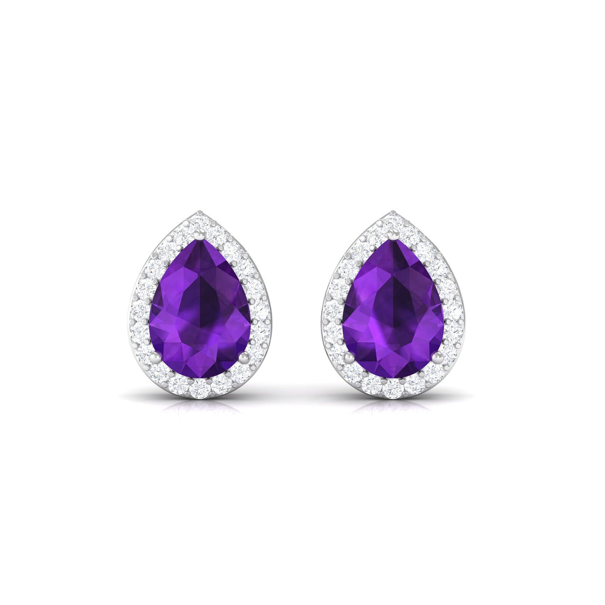 Classic Pear Shape Amethyst Teardrop Earrings with Diamond Halo