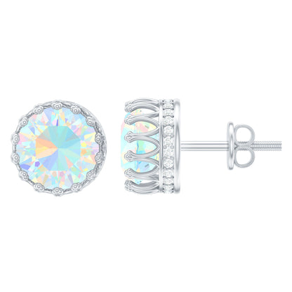 Real Ethiopian Opal Crown Stud Earrings with Certificate