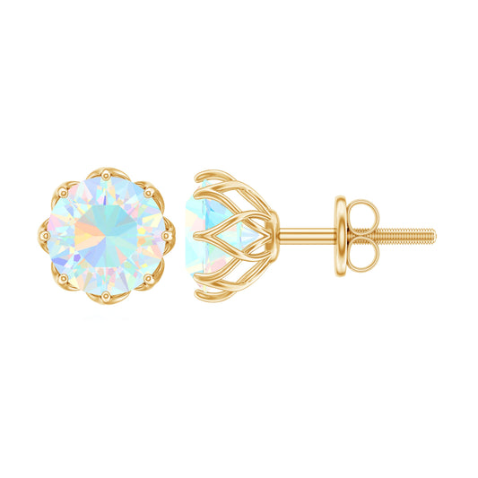 1.6 Carat Decorative Ethiopian Opal Solitaire Stud Earrings
