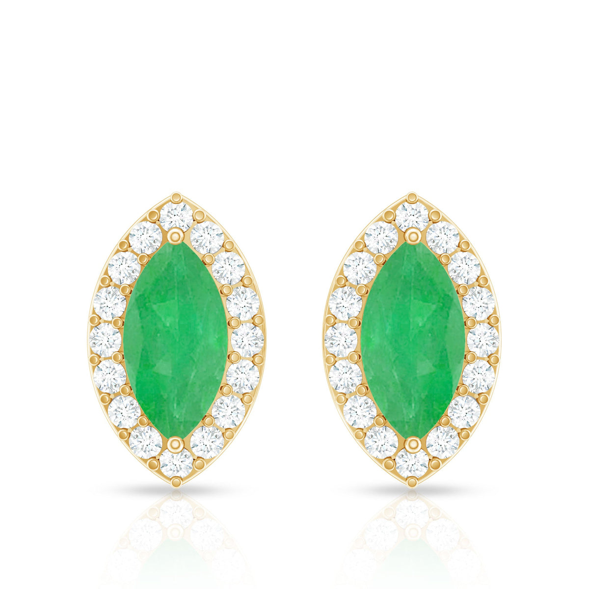 1.6 Carat Marquise Cut Emerald and Diamond Stud Earrings