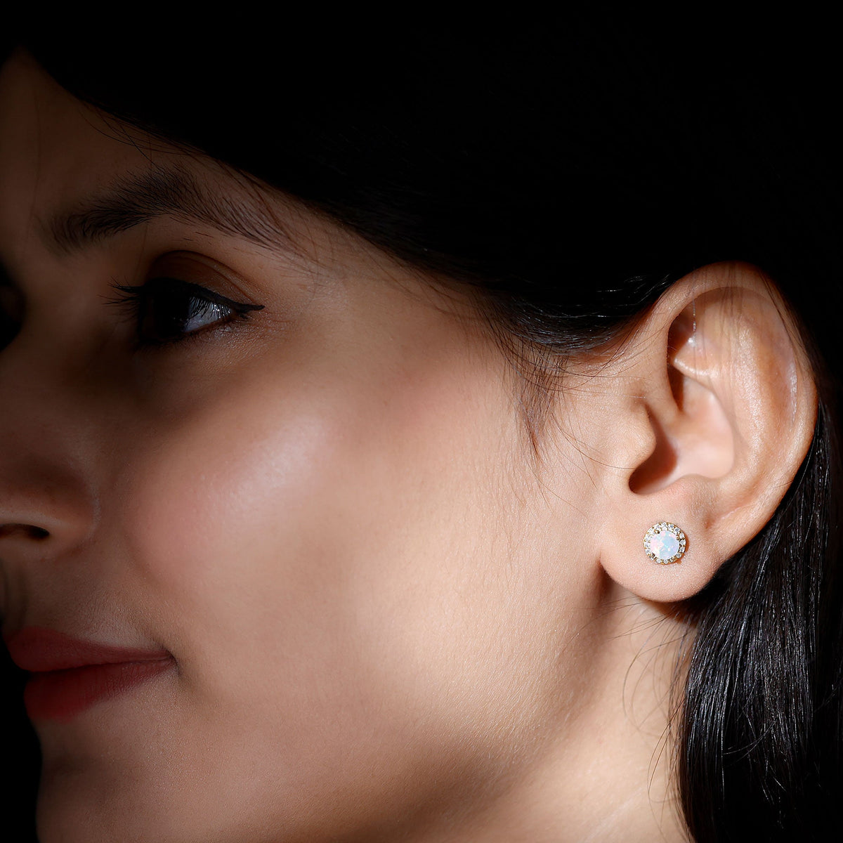 Natural Ethiopian Opal and Moissanite Halo Stud Earrings