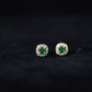 Minimalist Emerald and Diamond Halo Stud Earrings