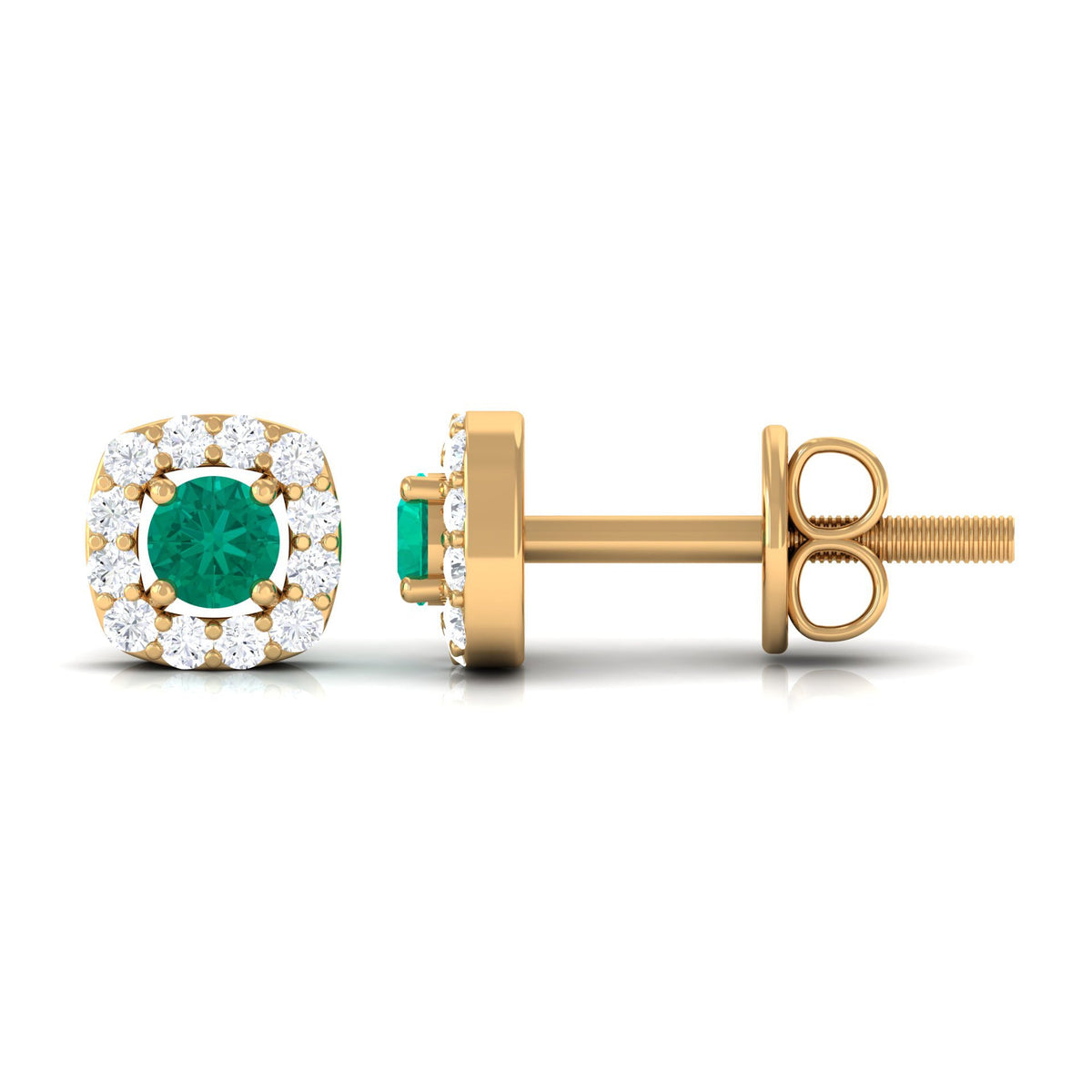 Minimalist Emerald and Diamond Halo Stud Earrings