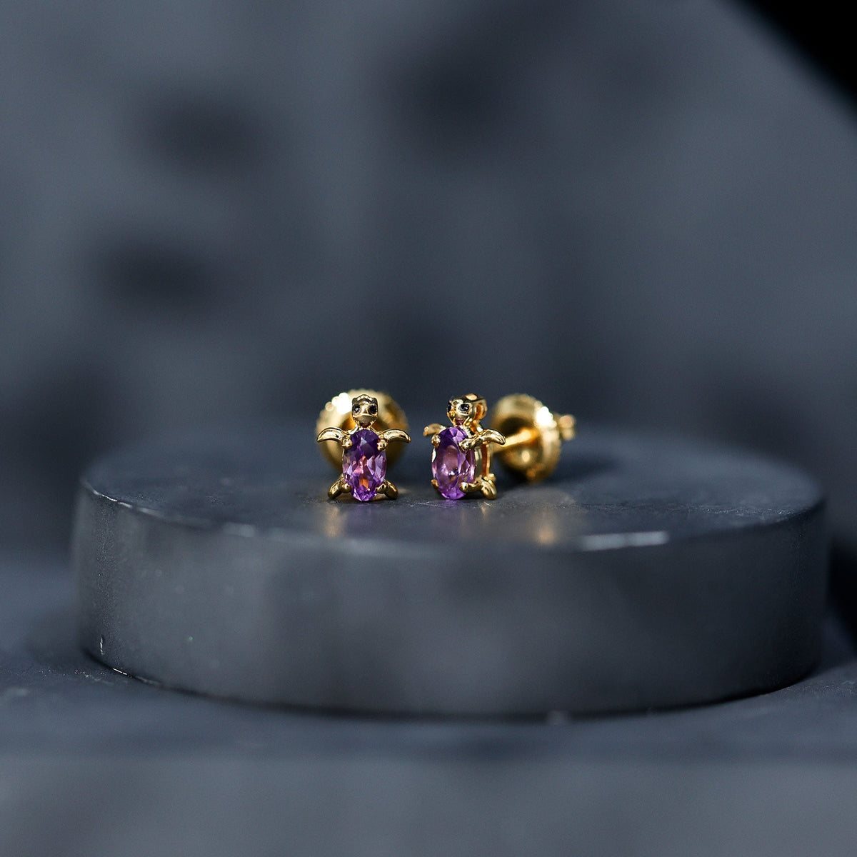 Natural Oval Amethyst Turtle Stud Earrings for Women