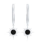 Natural Black Spinel Sunburst Drop Hoop Earrings