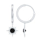 Natural Black Spinel Sunburst Drop Hoop Earrings