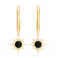 Natural Black Spinel Sunburst Drop Hoop Earrings