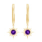 Natural Amethyst Sunburst Hoop Drop Earrings with Certificate