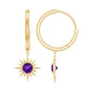 Natural Amethyst Sunburst Hoop Drop Earrings with Certificate