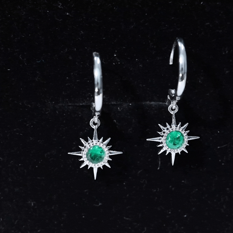 Pendientes argolla con forma de sol en esmeralda auténtica y certificado