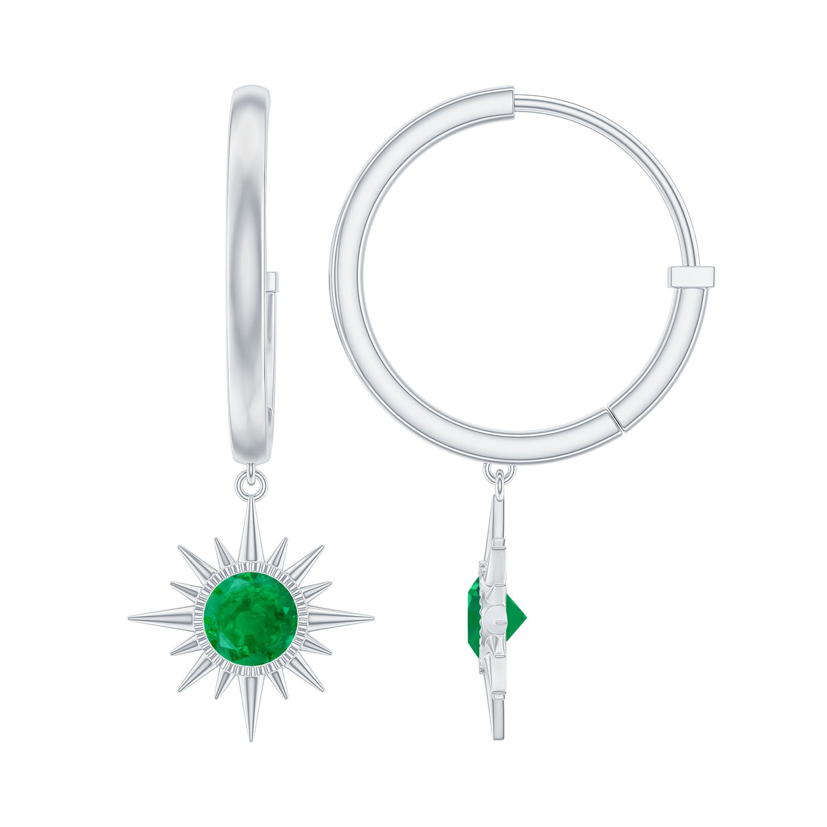 Pendientes argolla con forma de sol en esmeralda auténtica y certificado