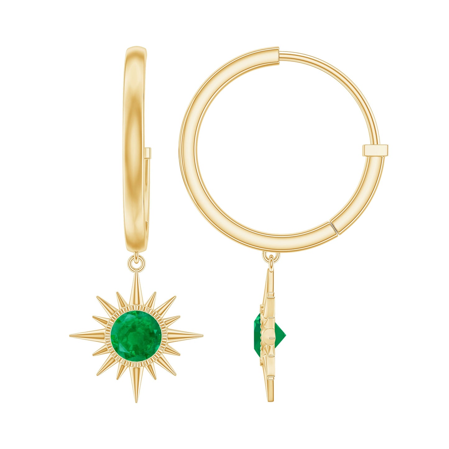 Pendientes argolla con forma de sol en esmeralda auténtica y certificado