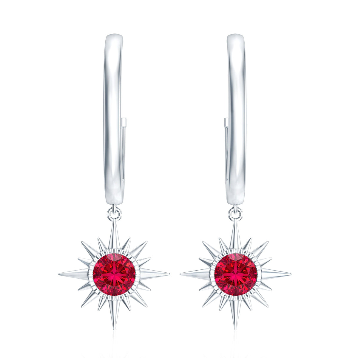 Lab Created Ruby Hoop Drop Earrings With Certificate