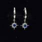 Bezel Set Blue Sapphire Sunburst Drop Hoop Earrings