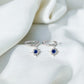 Bezel Set Blue Sapphire Sunburst Drop Hoop Earrings