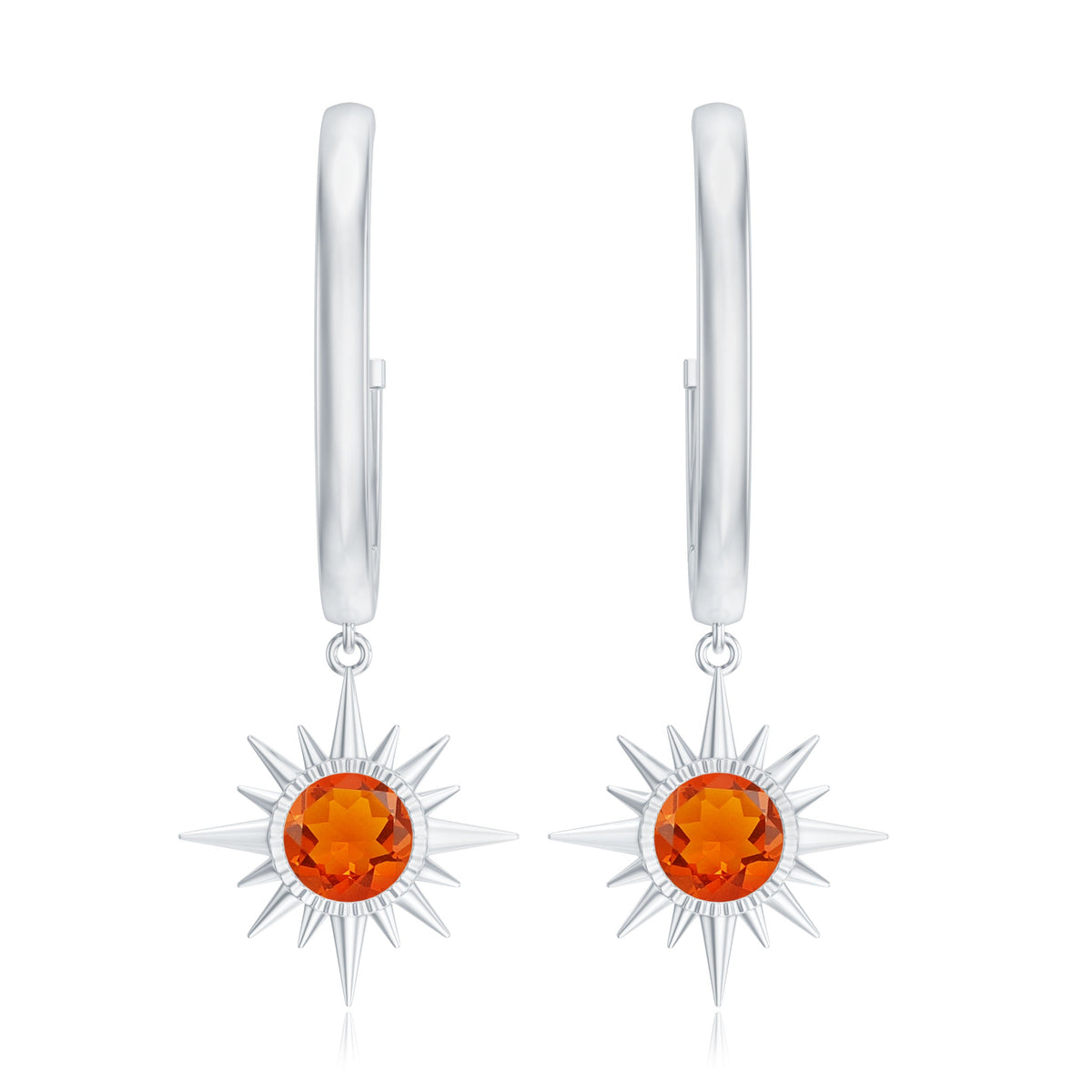 Certified Real Fire Opal Sunburst Drop Hoop Earrings
