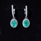 Oval Shape Emerald Hoop Drop Earrings with Diamond Halo