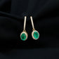 Oval Shape Emerald Hoop Drop Earrings with Diamond Halo