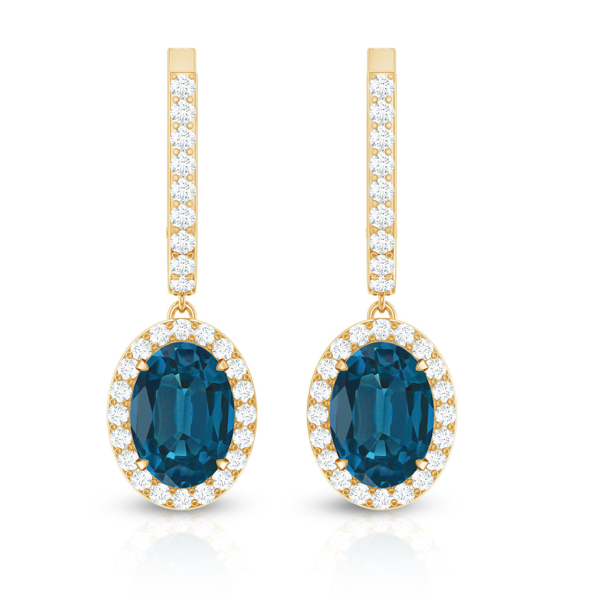 2.2 Carat Oval London Blue Topaz and Diamond Hoop Drop Earrings