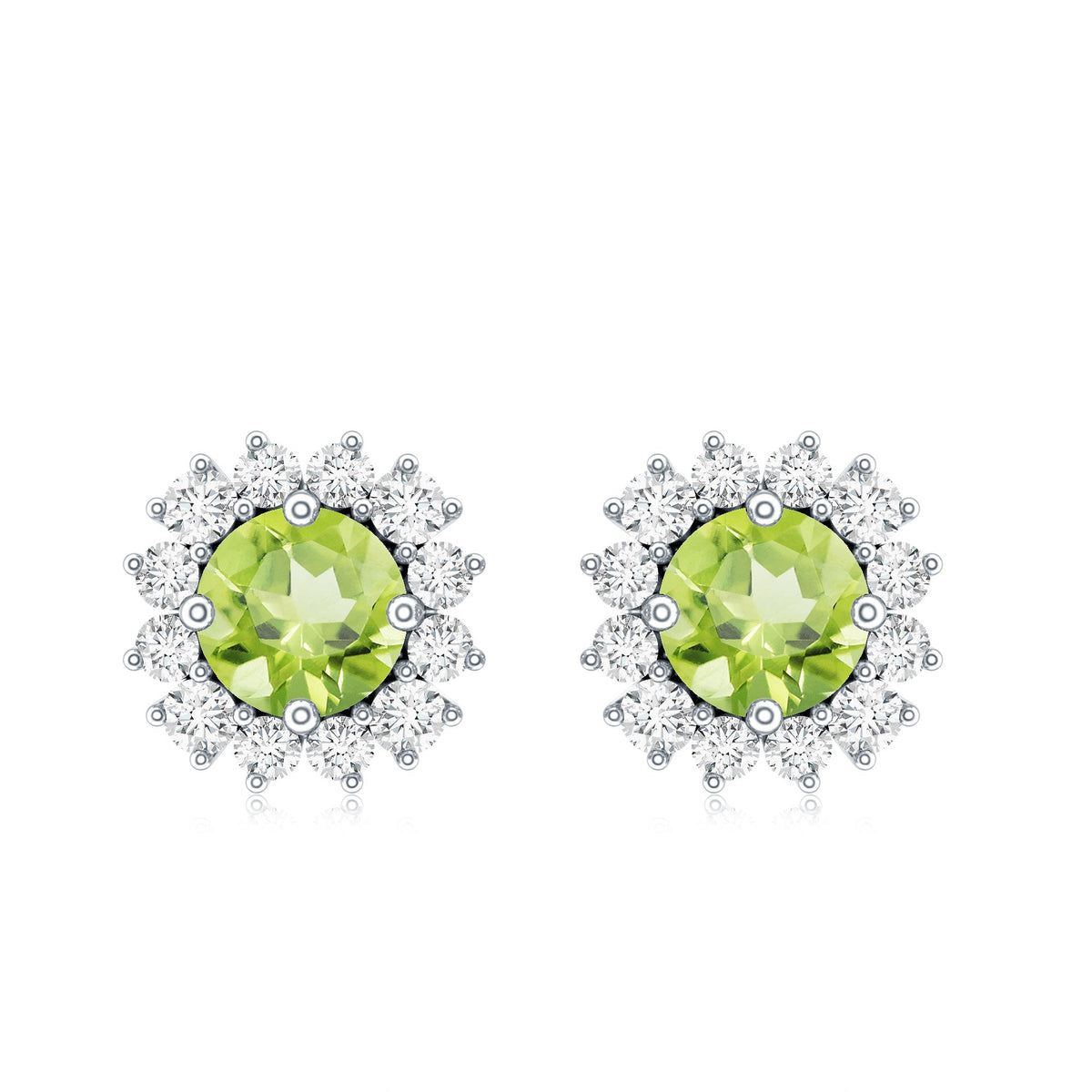 Pendientes de peridoto natural de 1 quilate con halo de diamantes para mujer