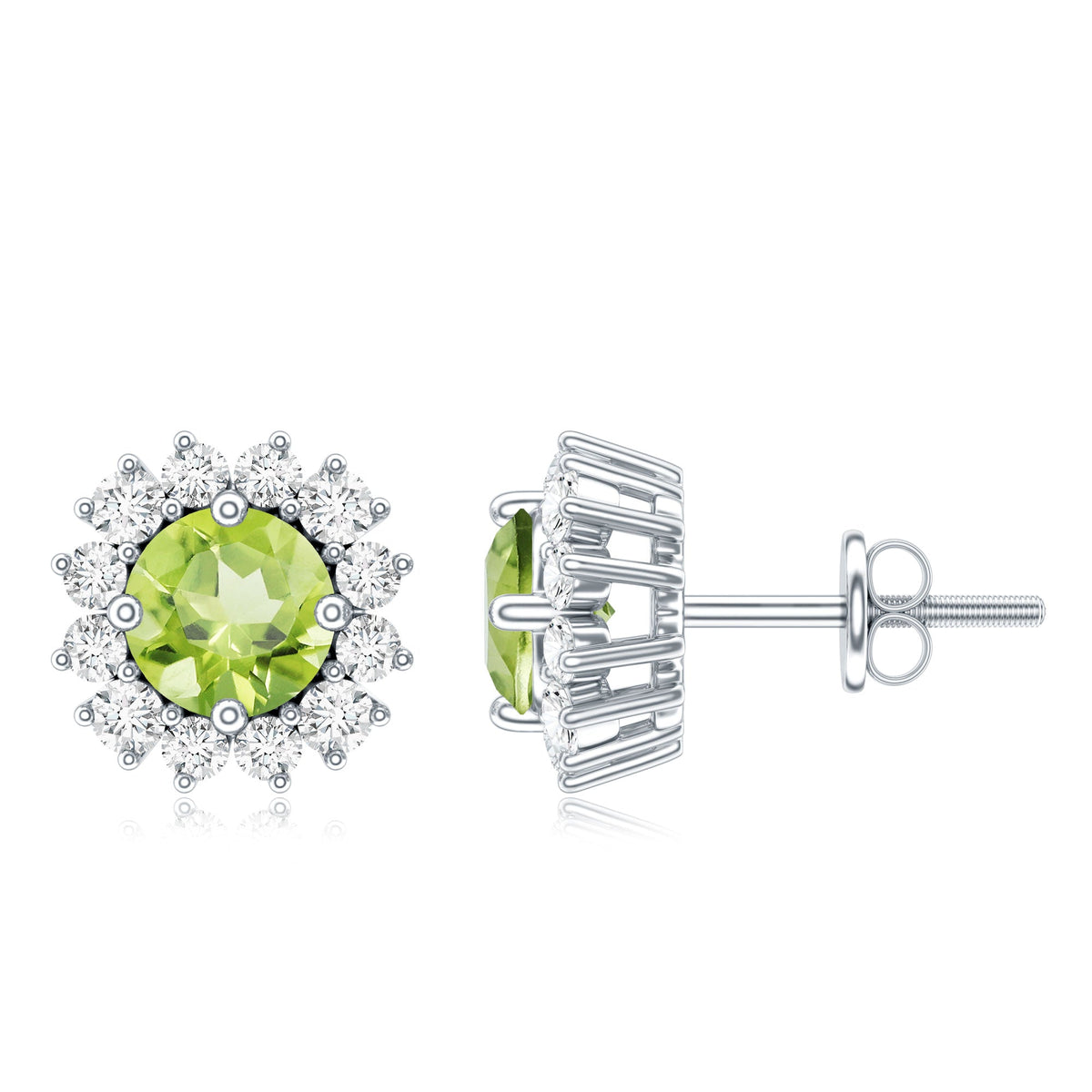 Pendientes de peridoto natural de 1 quilate con halo de diamantes para mujer