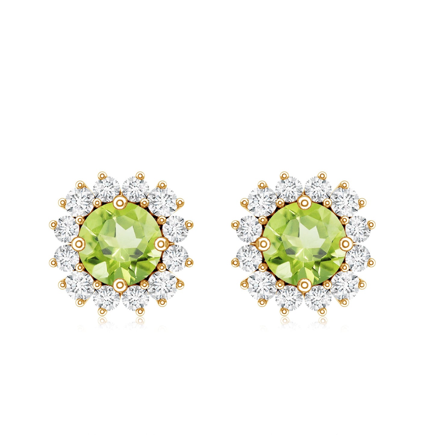 Pendientes de peridoto natural de 1 quilate con halo de diamantes para mujer