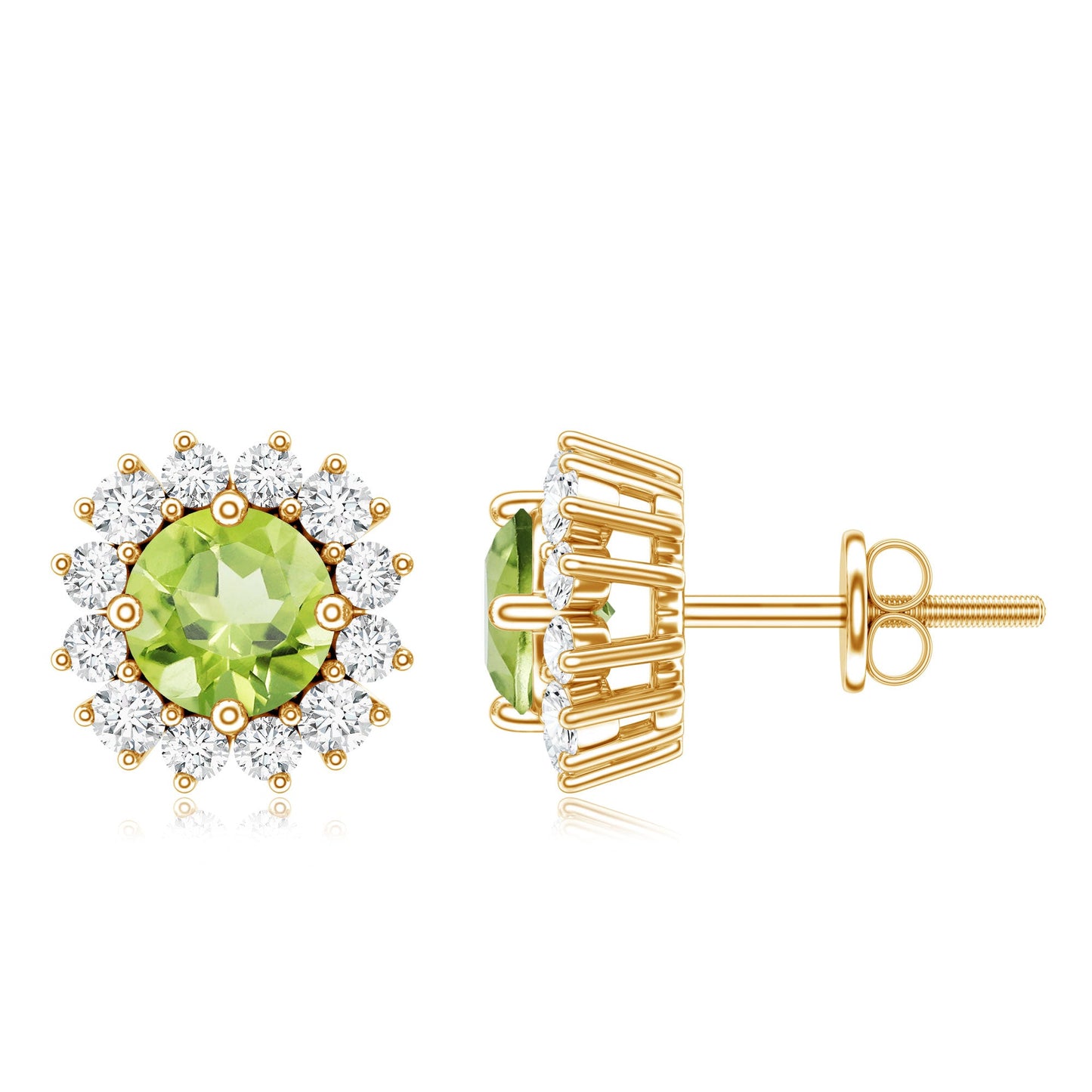 Pendientes de peridoto natural de 1 quilate con halo de diamantes para mujer