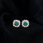 Real London Blue Topaz and Diamond Halo Stud Earrings