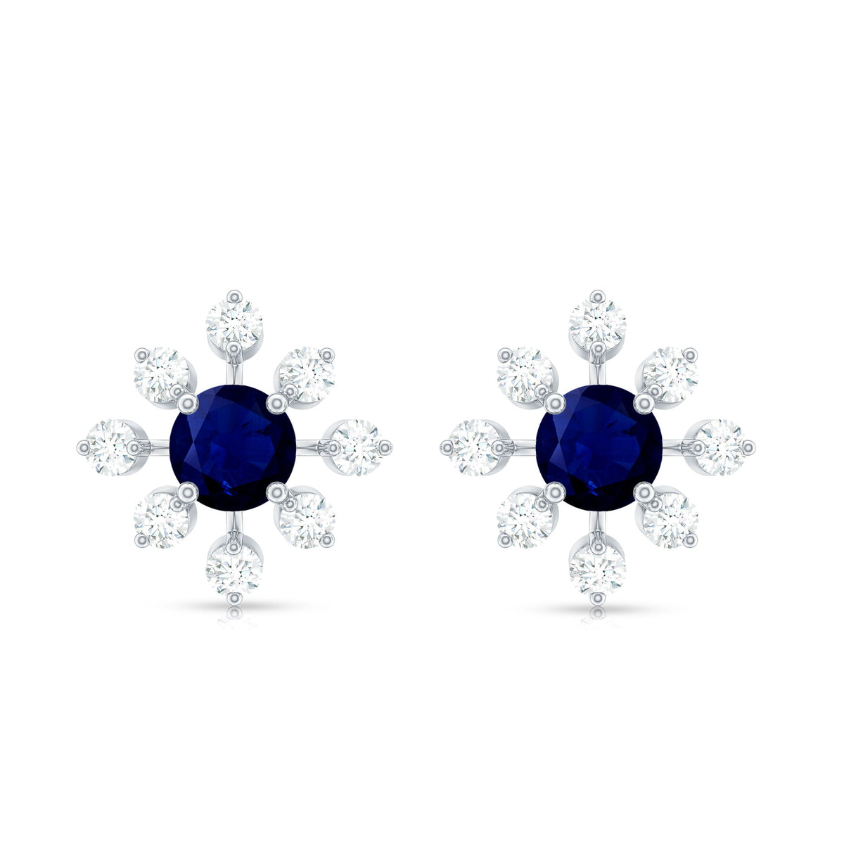 Real Blue Sapphire Snowflake Earrings with Diamond