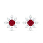 Natural Ruby Flower Stud Earrings with Diamond for Women