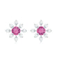 Pendientes de botón con forma de flor de turmalina rosa natural con diamantes