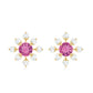 Pendientes de botón con forma de flor de turmalina rosa natural con diamantes