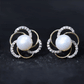 Round Freshwater Pearl Big Stud Earrings with Diamonds