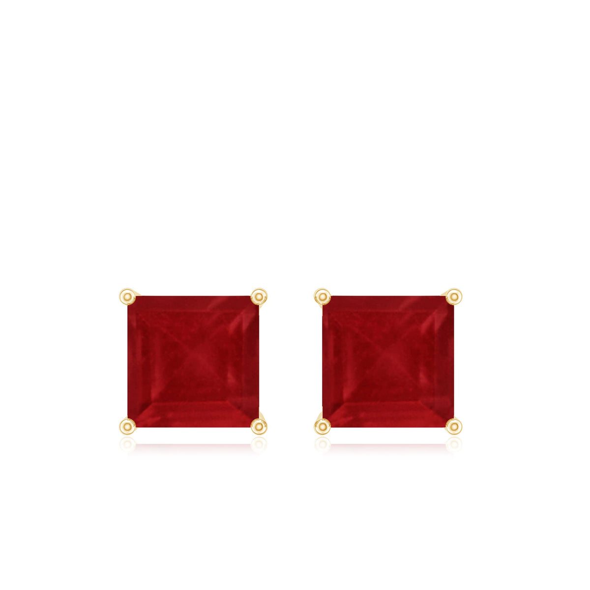 0.9 Carat Princess Cut Ruby Solitaire Stud Earrings