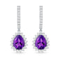 Natural Amethyst Bridal Earrings with Diamond Halo
