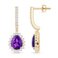 Natural Amethyst Bridal Earrings with Diamond Halo
