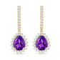 Natural Amethyst Bridal Earrings with Diamond Halo