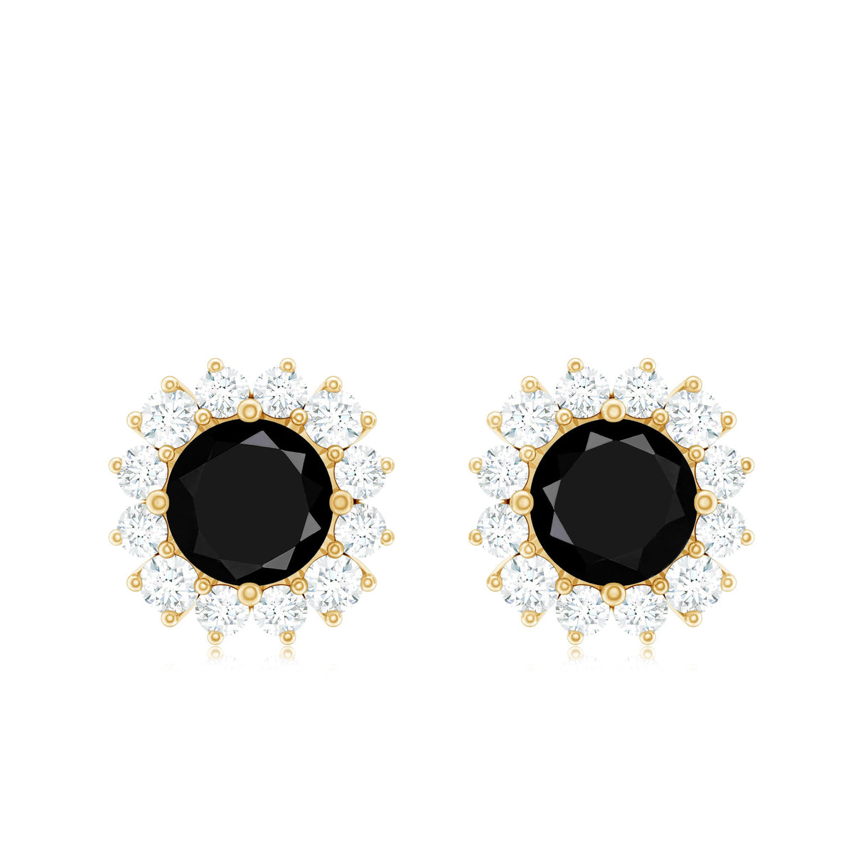 Certified Real Black Spinel Stud Earrings with Diamond Halo