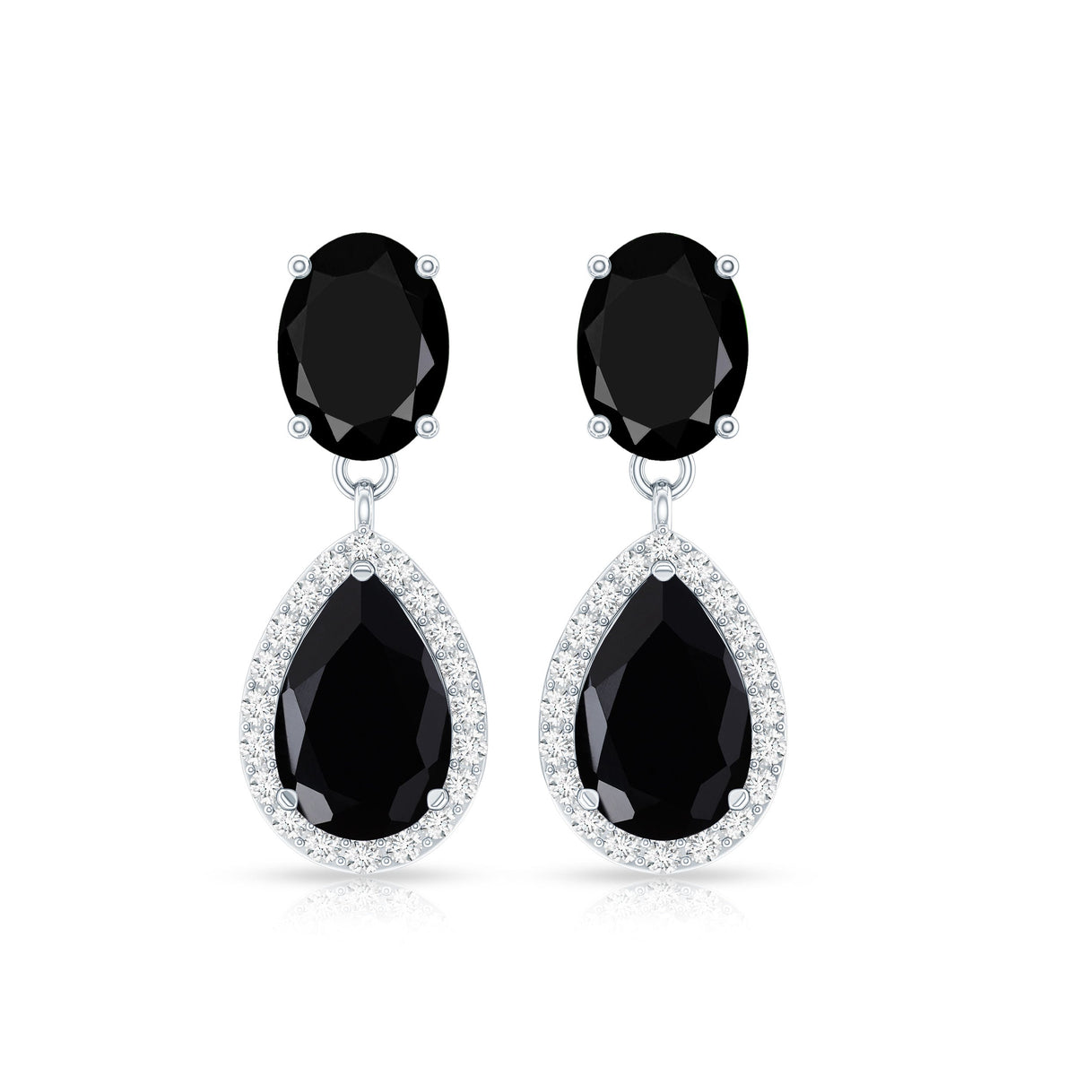 2 Carat Black Onyx and Diamond Dangle Drop Earrings