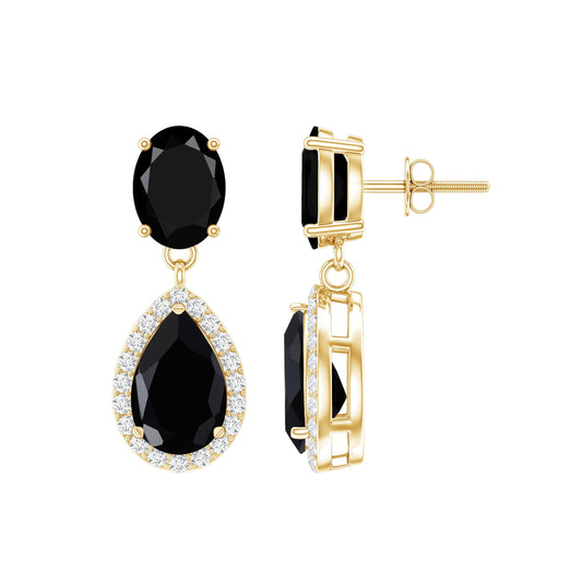 2 Carat Black Onyx and Diamond Dangle Drop Earrings