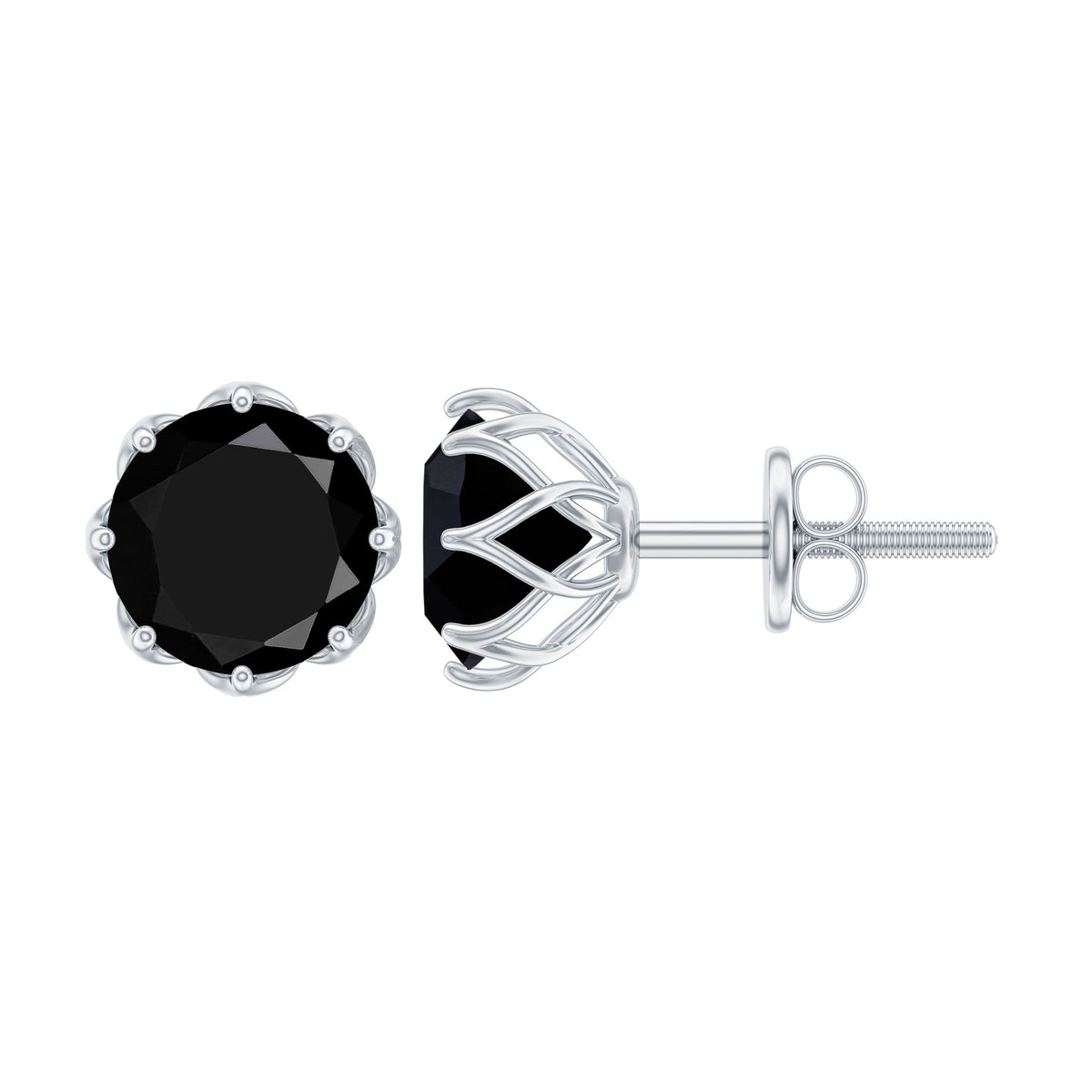 Genuine 3 Carat Black Spinel Stud Earrings with Screw Back