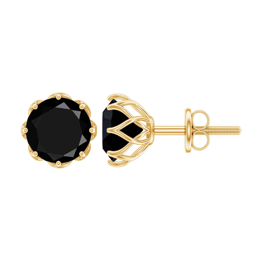 Genuine 3 Carat Black Spinel Stud Earrings with Screw Back