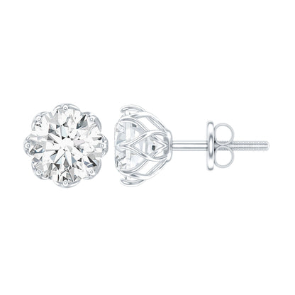 Certified Brilliant Cut 1.9 Carat Moissanite Solitaire Stud Earrings